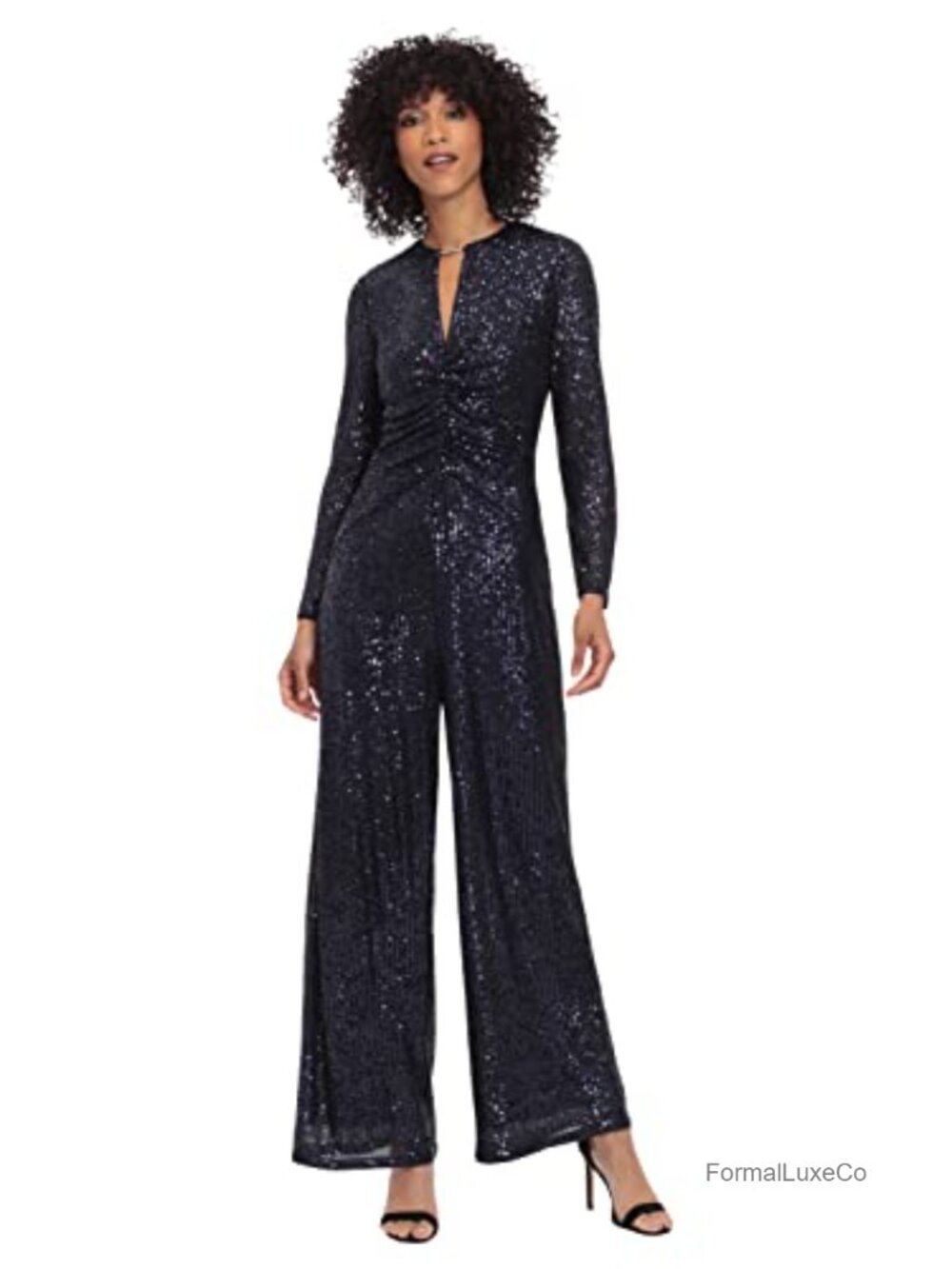 Sequin Jumpsuit Cocktail Party Wedding Guest Long Sleeve Keyhole